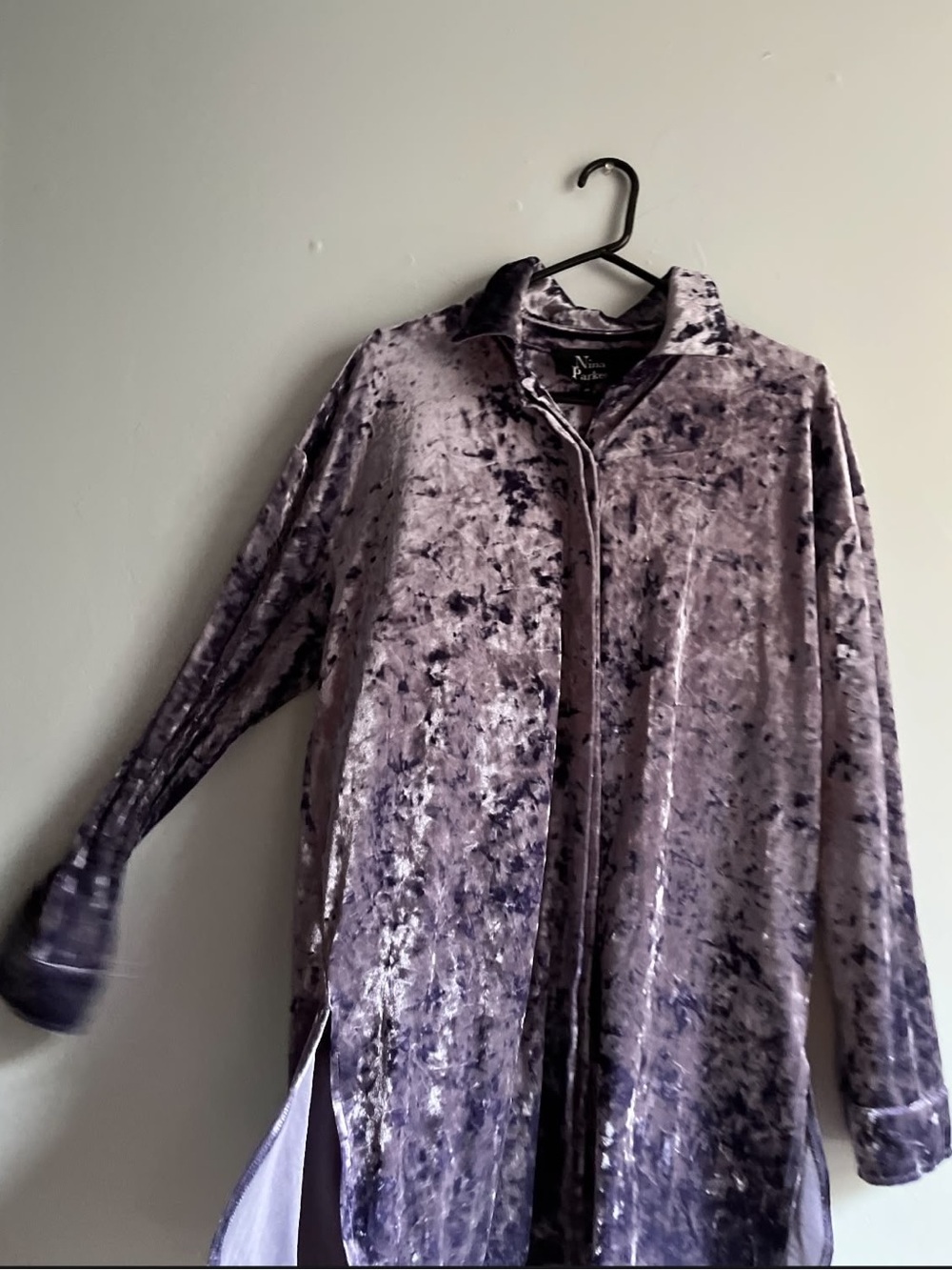 Crushed Velvet Button-Down Shirt in Lavender by Parker